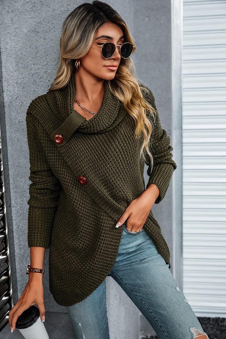 Army Green Long-sleeved knitted cardigan sweater - Glinyt