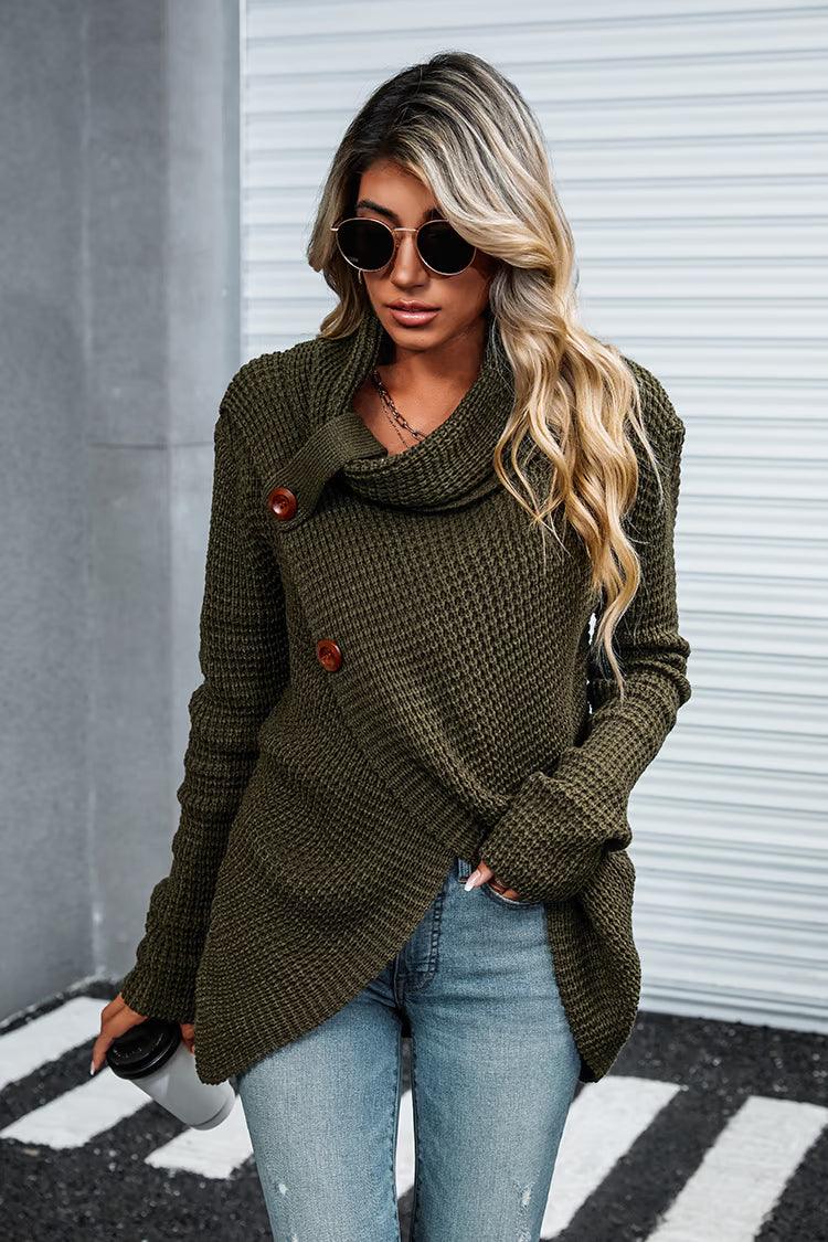 Army Green Long-sleeved knitted cardigan sweater - Glinyt