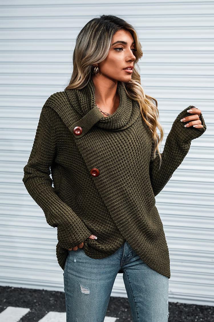 Army Green Long-sleeved knitted cardigan sweater - Glinyt