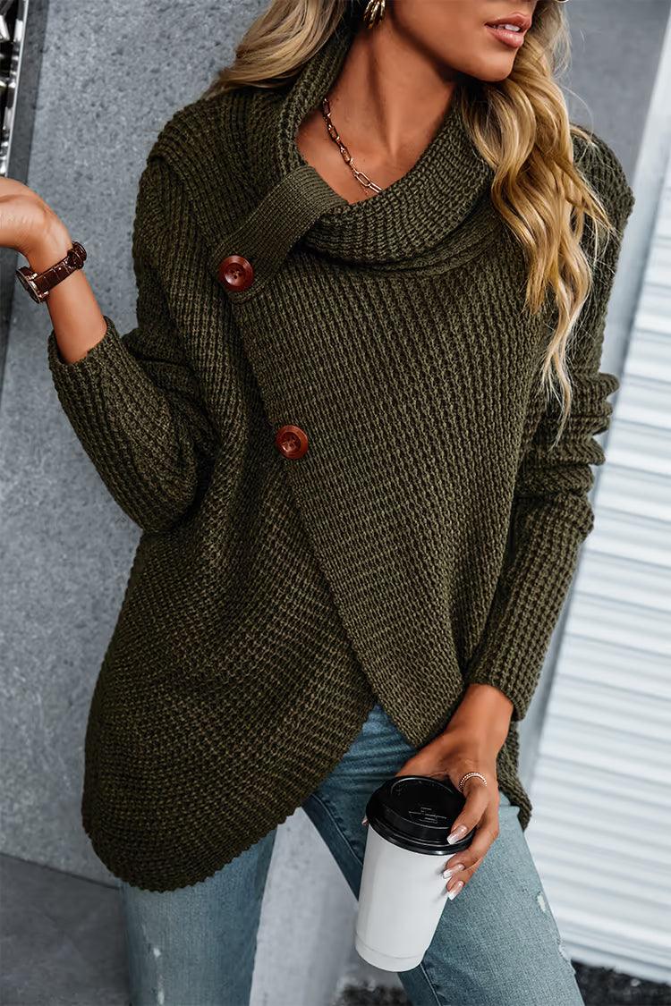 Army Green Long-sleeved knitted cardigan sweater - Glinyt