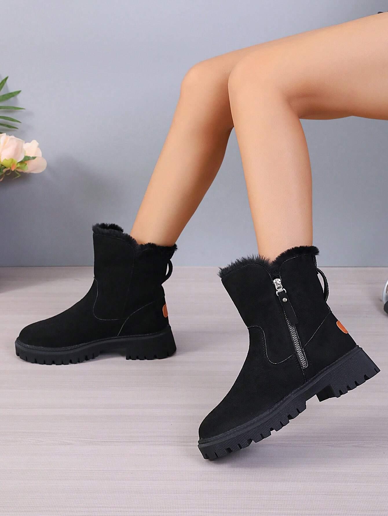 Black Snow Boots Fleece-lined Women's Shoes Snow Boots Thick Cotton Shoes - Glinyt