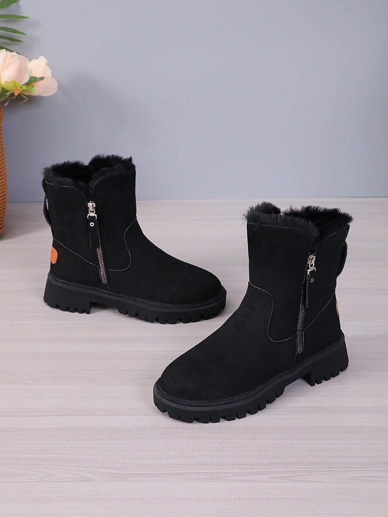 Black Snow Boots Fleece-lined Women's Shoes Snow Boots Thick Cotton Shoes - Glinyt