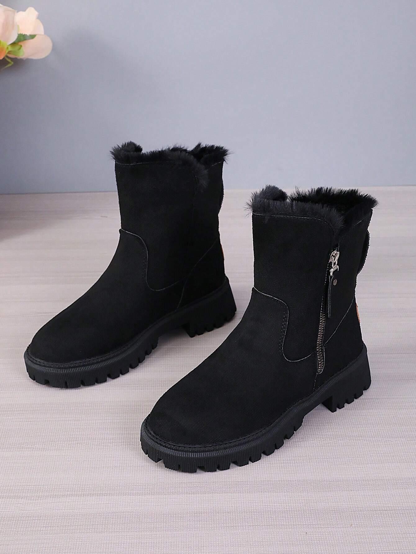 Black Snow Boots Fleece-lined Women's Shoes Snow Boots Thick Cotton Shoes - Glinyt