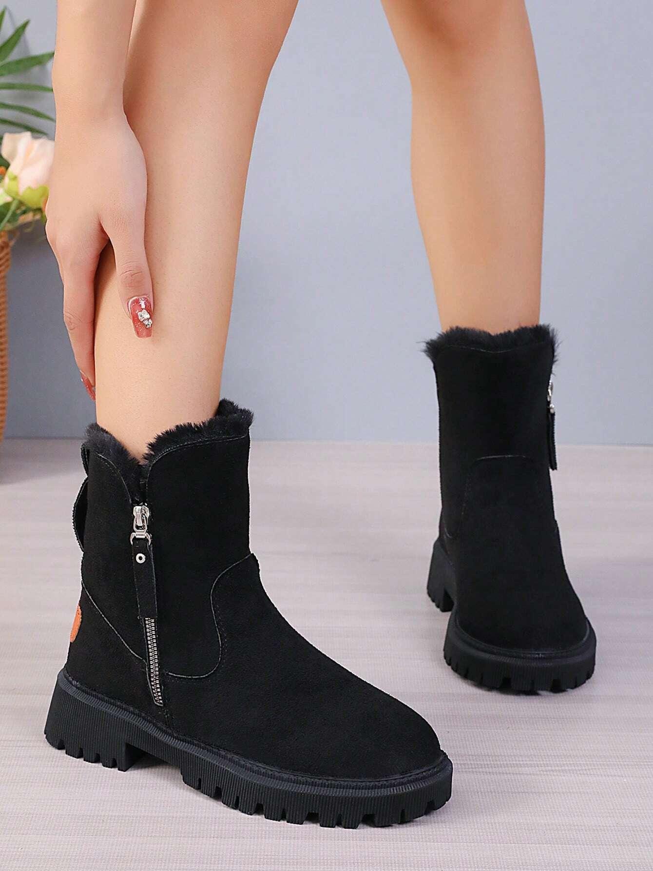 Black Snow Boots Fleece-lined Women's Shoes Snow Boots Thick Cotton Shoes - Glinyt