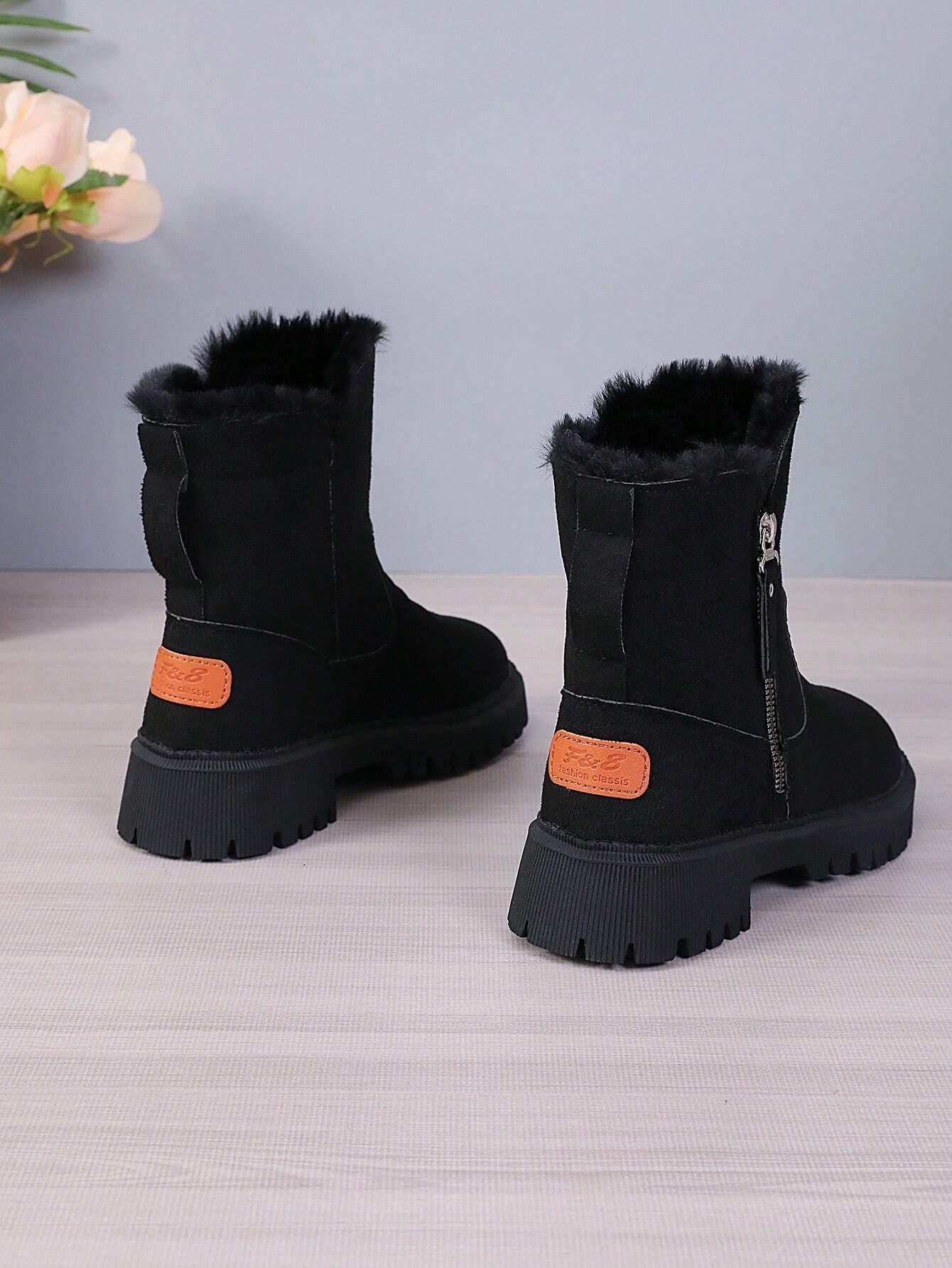 Black Snow Boots Fleece-lined Women's Shoes Snow Boots Thick Cotton Shoes - Glinyt