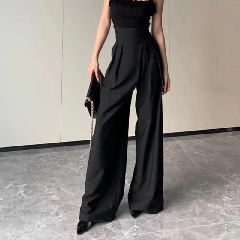 Black Wide-Leg Pants for Women – High-Waist Design - Glinyt