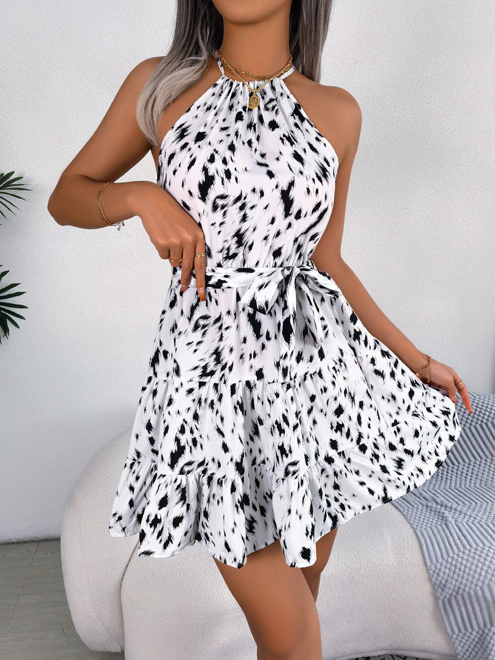 Casual Leopard Print Ruffled Swing Beach Dress - Glinyt