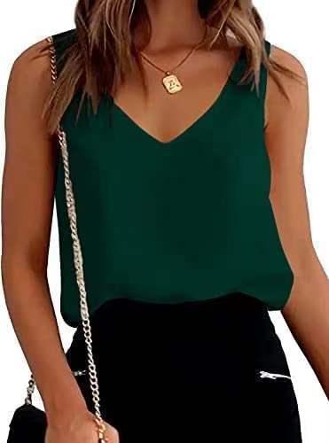 Casual V Neck Camisole Blouses Sleeveless Tank Top - Glinyt