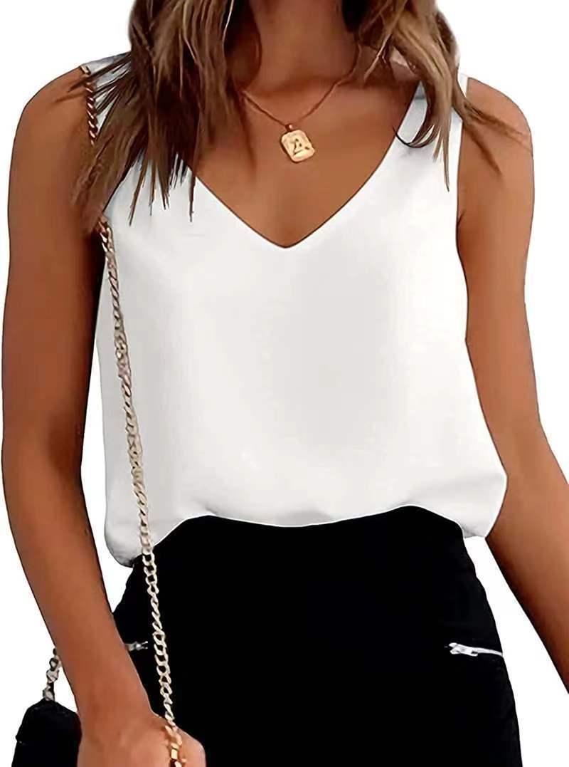 Casual V Neck Camisole Blouses Sleeveless Tank Top - Glinyt