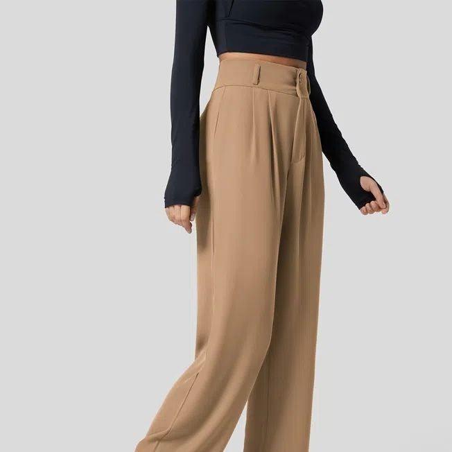 Chic European and American High-Waist Formal Pants with Cool Silk Floss Finish - Glinyt