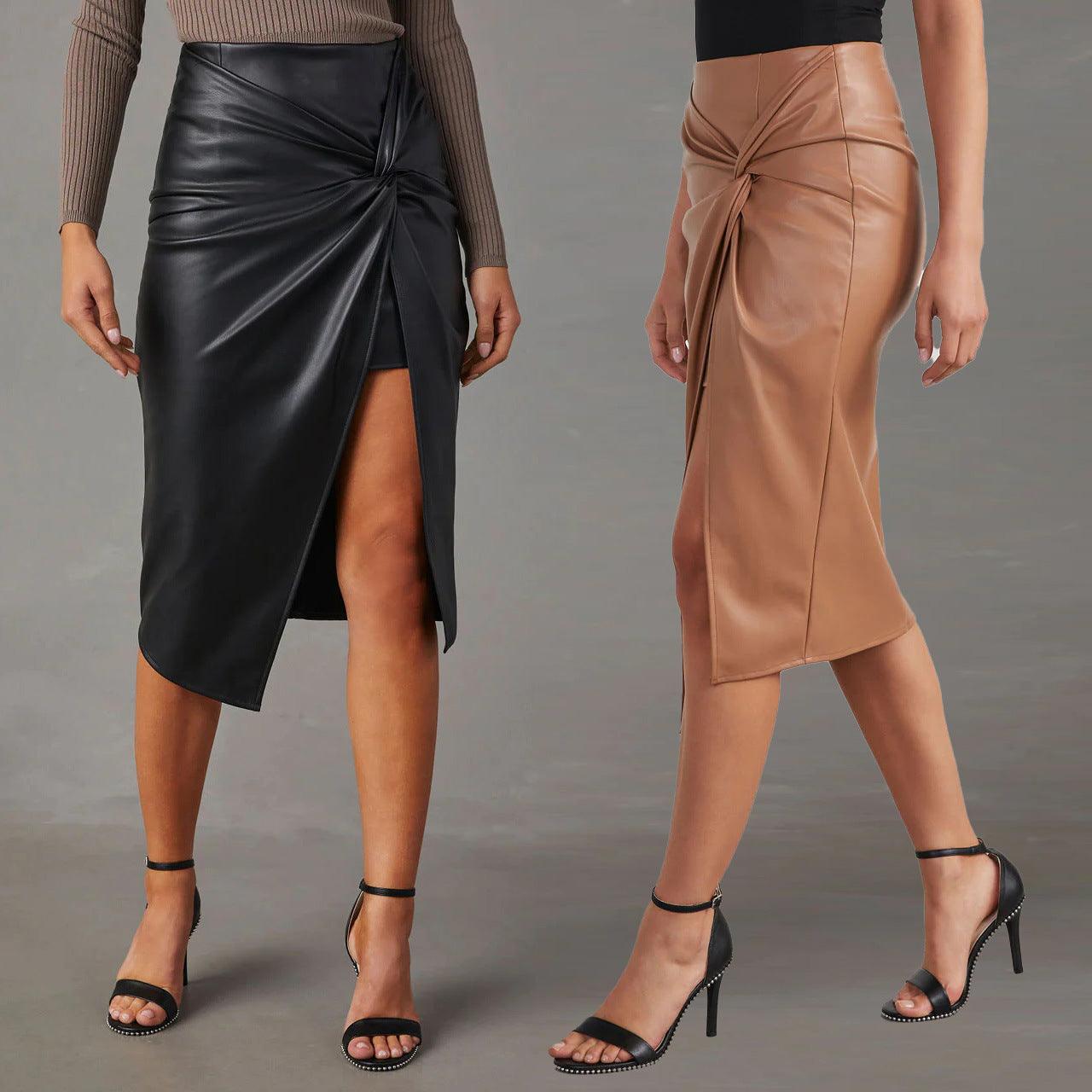 Chic Mid-Length Leather-Look Hip Skirt – Japanese and Korean Casual Style - Glinyt