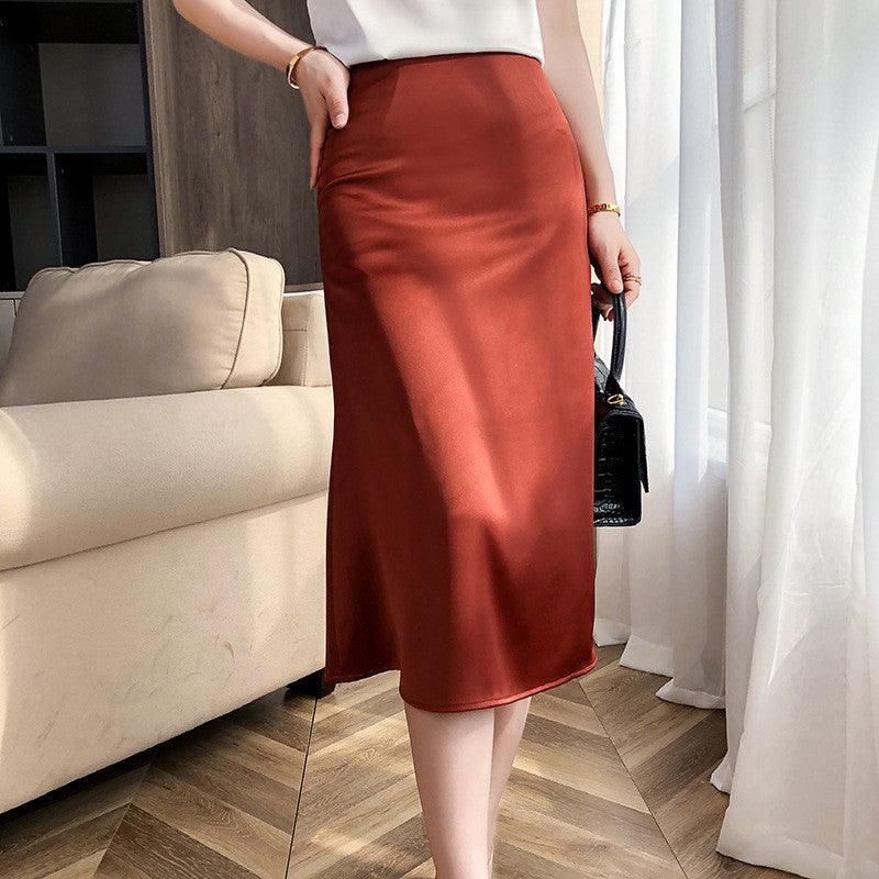 Chic Satin A-Line Everyday Elegance Mermaid Skirt – Mid-Length with Simple Flair - Glinyt