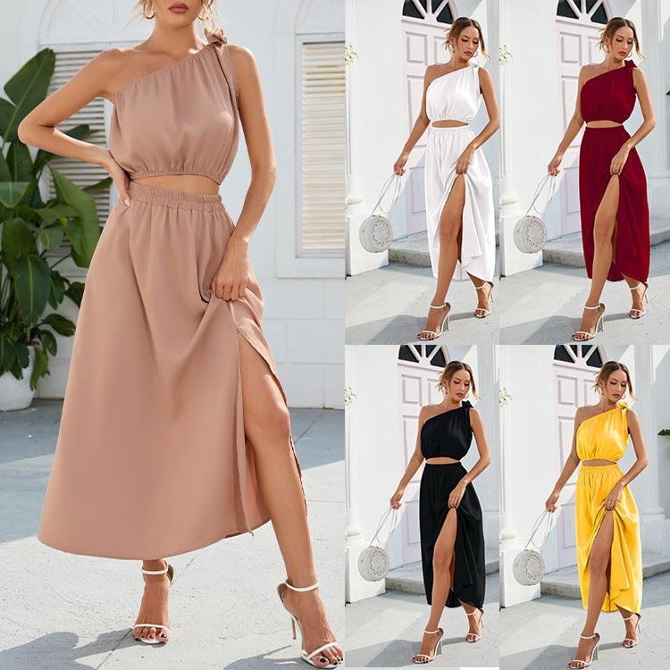 Chic Shoulder Strap Dress for Women – Elegant A-Line Mid-Length Skirt - Glinyt