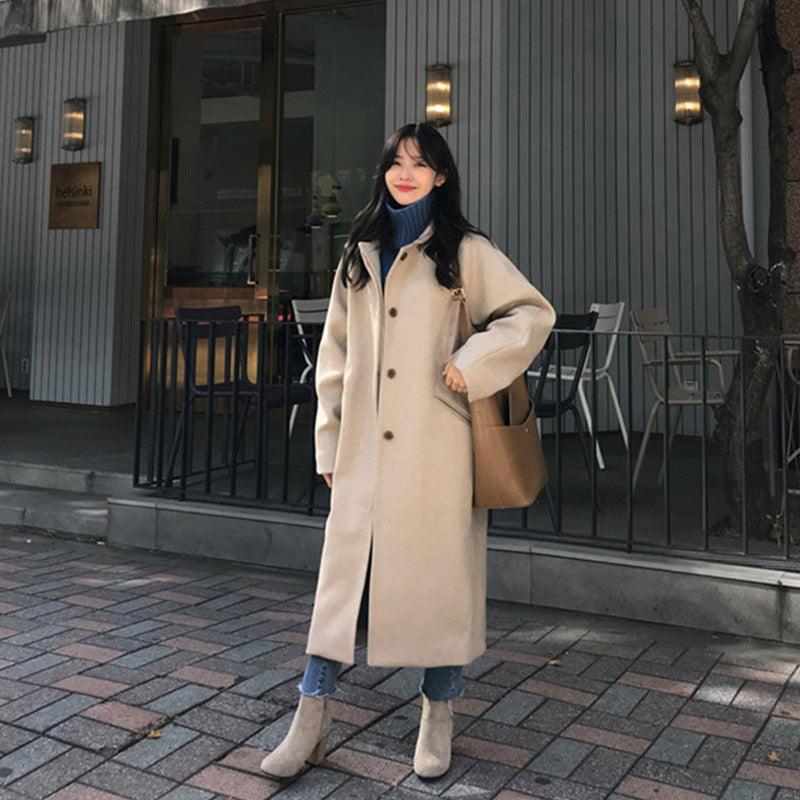 College Style Long New Woolen Coat Women - Glinyt