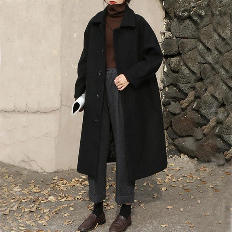 College Style Long New Woolen Coat Women - Glinyt