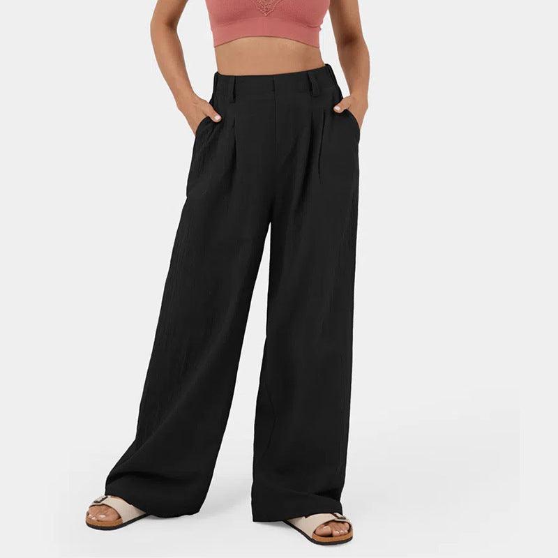 Cotton High-Waist Wide-Leg Pants - Glinyt