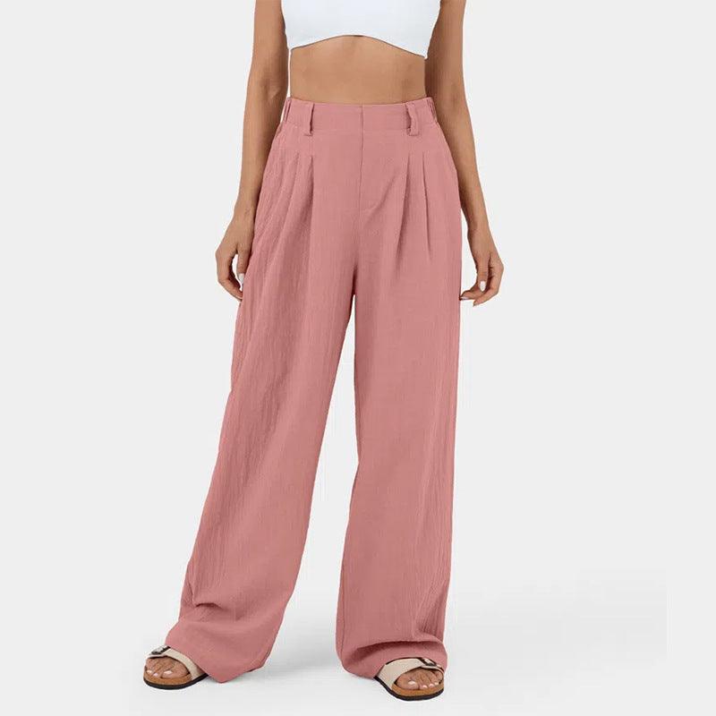 Cotton High-Waist Wide-Leg Pants - Glinyt