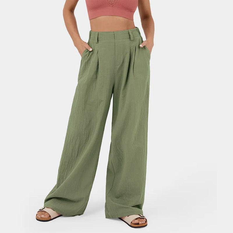 Cotton High-Waist Wide-Leg Pants - Glinyt