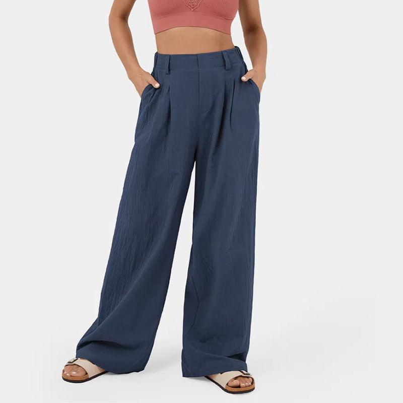 Cotton High-Waist Wide-Leg Pants - Glinyt