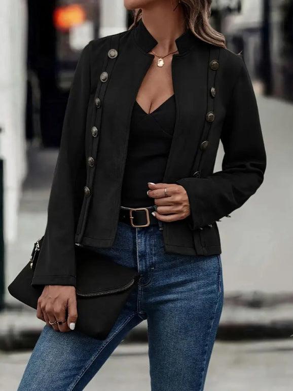 Cropped Blazer - Suede, Retro Double-Breasted Jacket - Glinyt