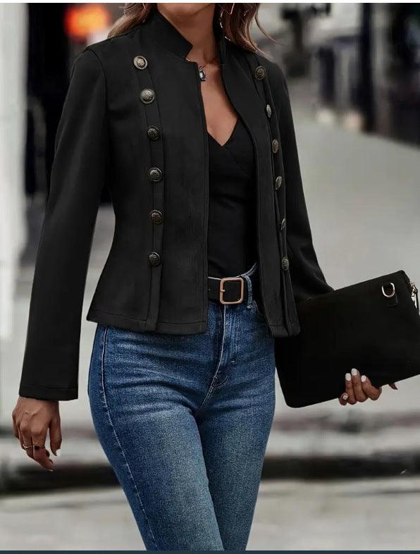 Cropped Blazer - Suede, Retro Double-Breasted Jacket - Glinyt