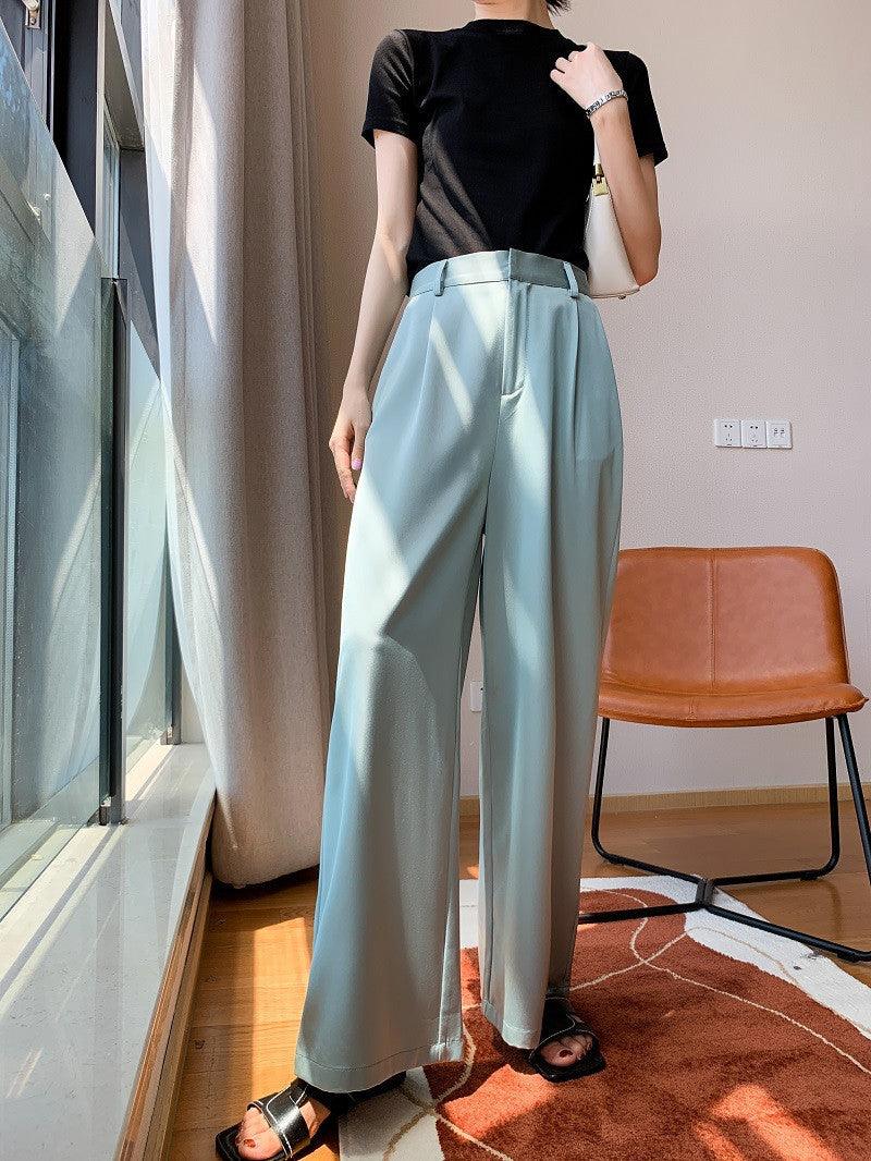 Elegant Drape Satin Wide-Leg Trousers - Glinyt