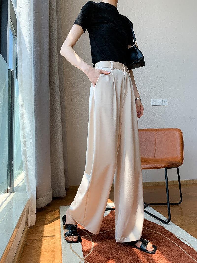 Elegant Drape Satin Wide-Leg Trousers - Glinyt