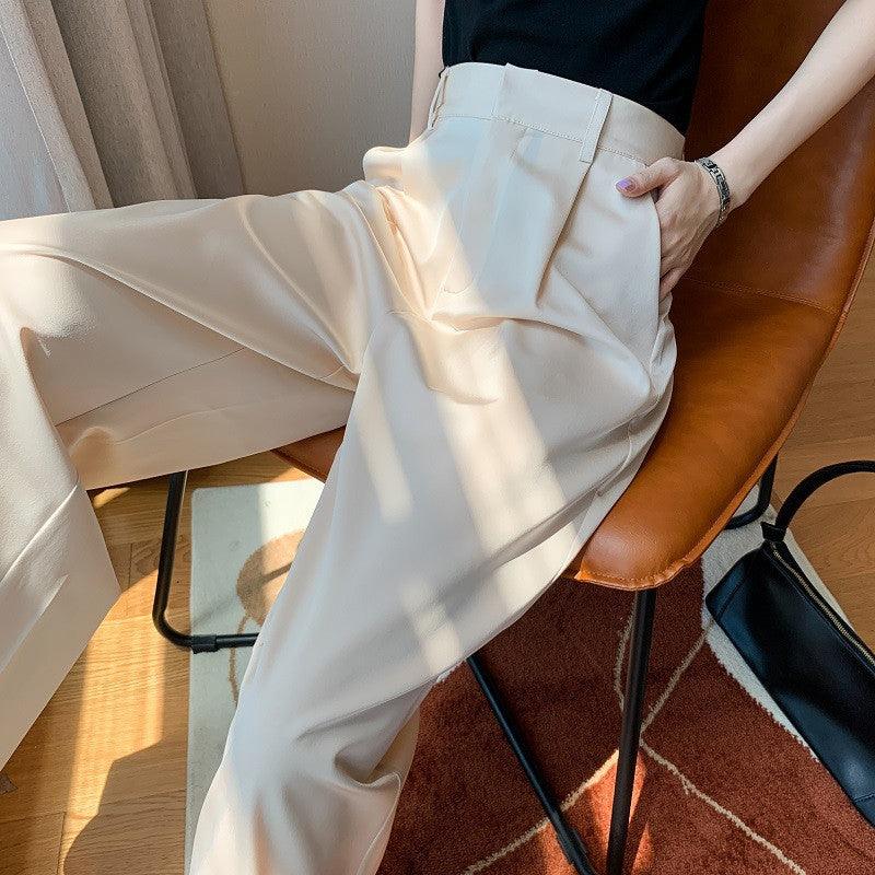 Elegant Drape Satin Wide-Leg Trousers – Luxurious Loose-Fitting High-Waist Pants - Glinyt