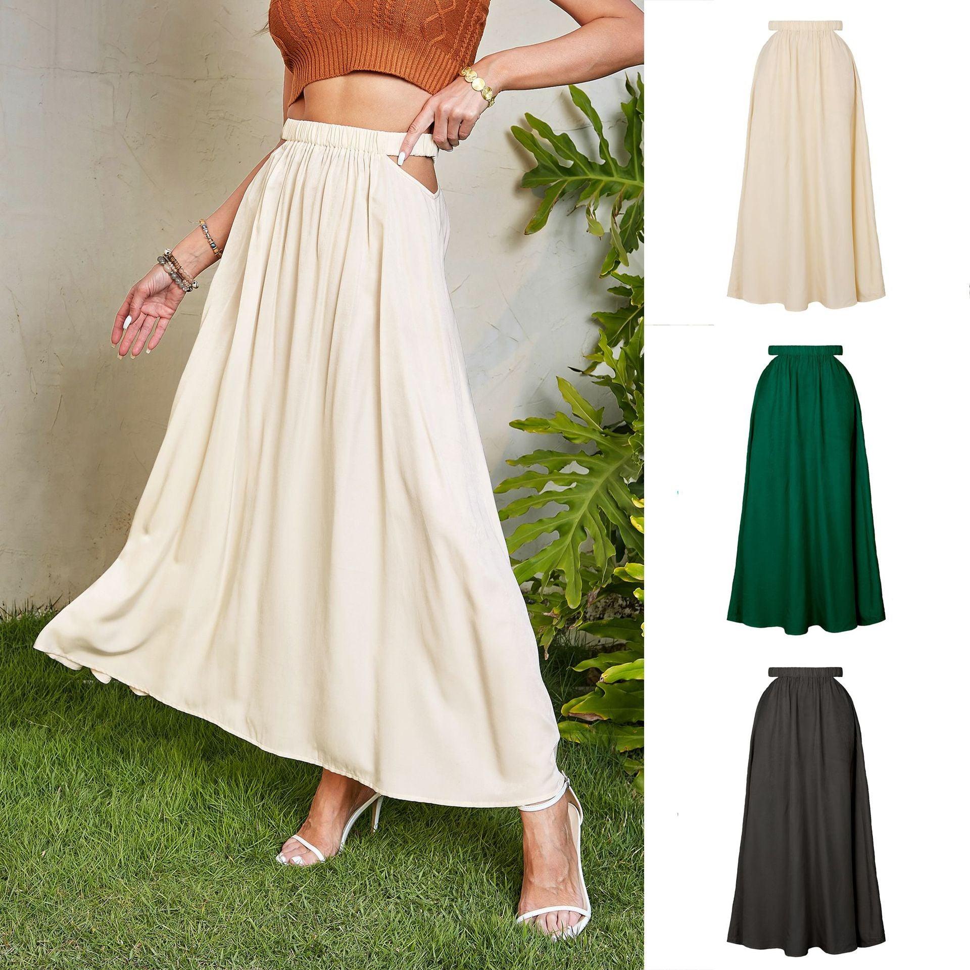 Elegant High-Waist Long Skirt for Women – Hollow Design with Subtle Stretch - Glinyt