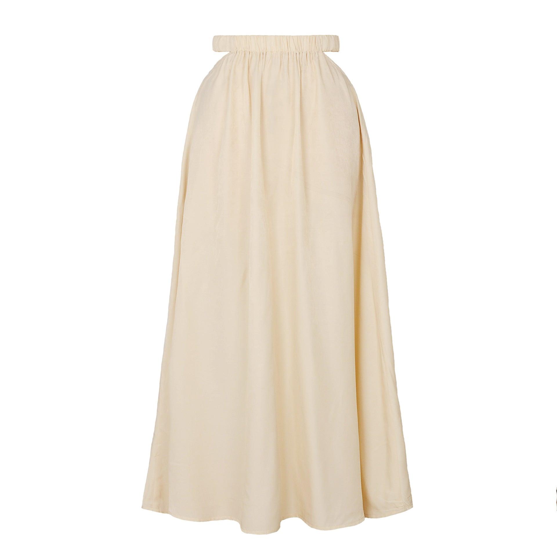 Elegant High-Waist Long Skirt for Women – Hollow Design with Subtle Stretch - Glinyt