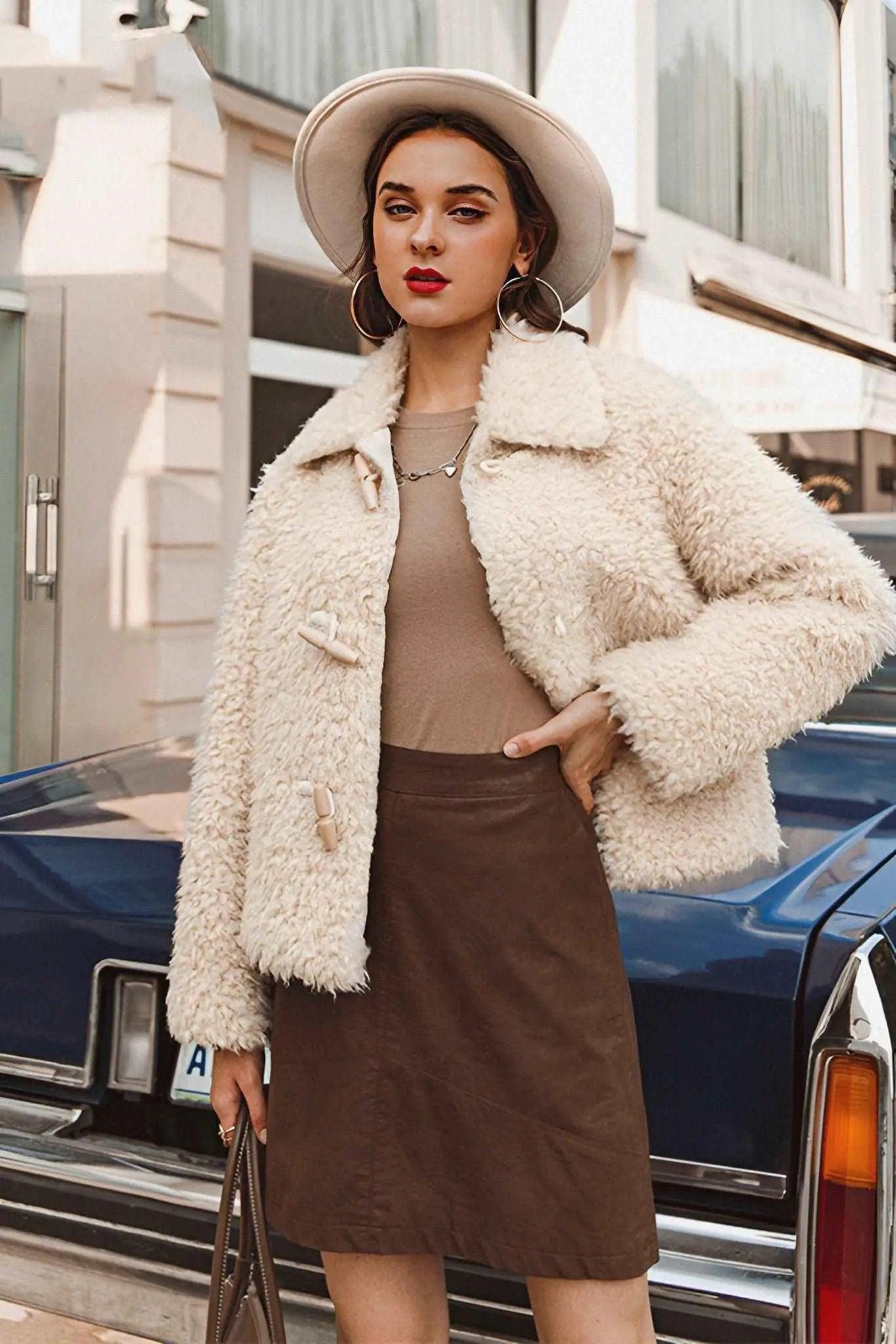 ELLE - Women's Fashion Plush Fur Jacket - Glinyt