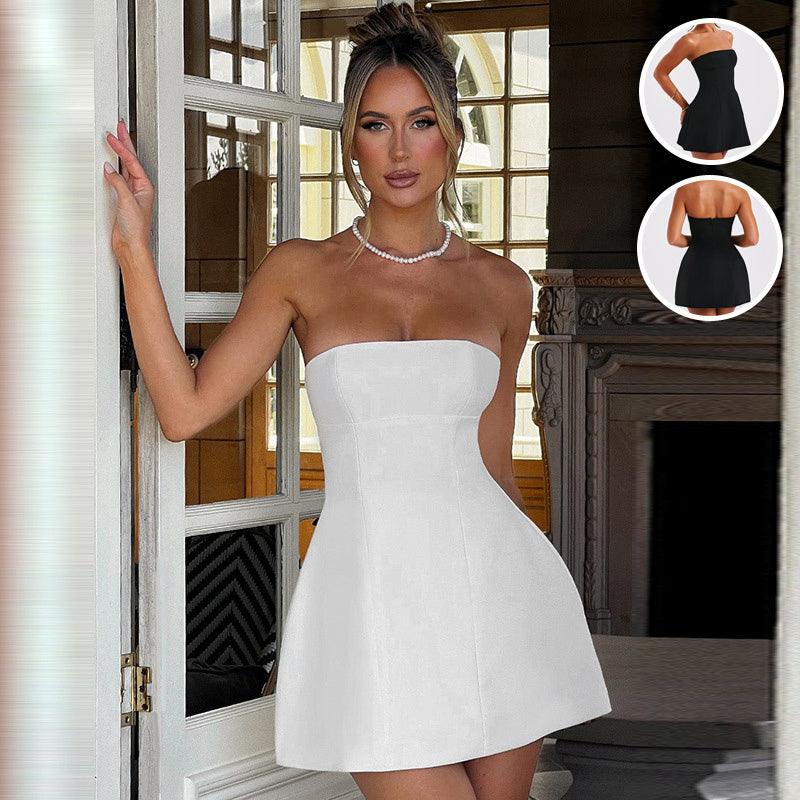 Fashion Tube Dress Summer Solid Color Sasual Backless Slim Short Dresses Party Womens Clothing - Glinyt