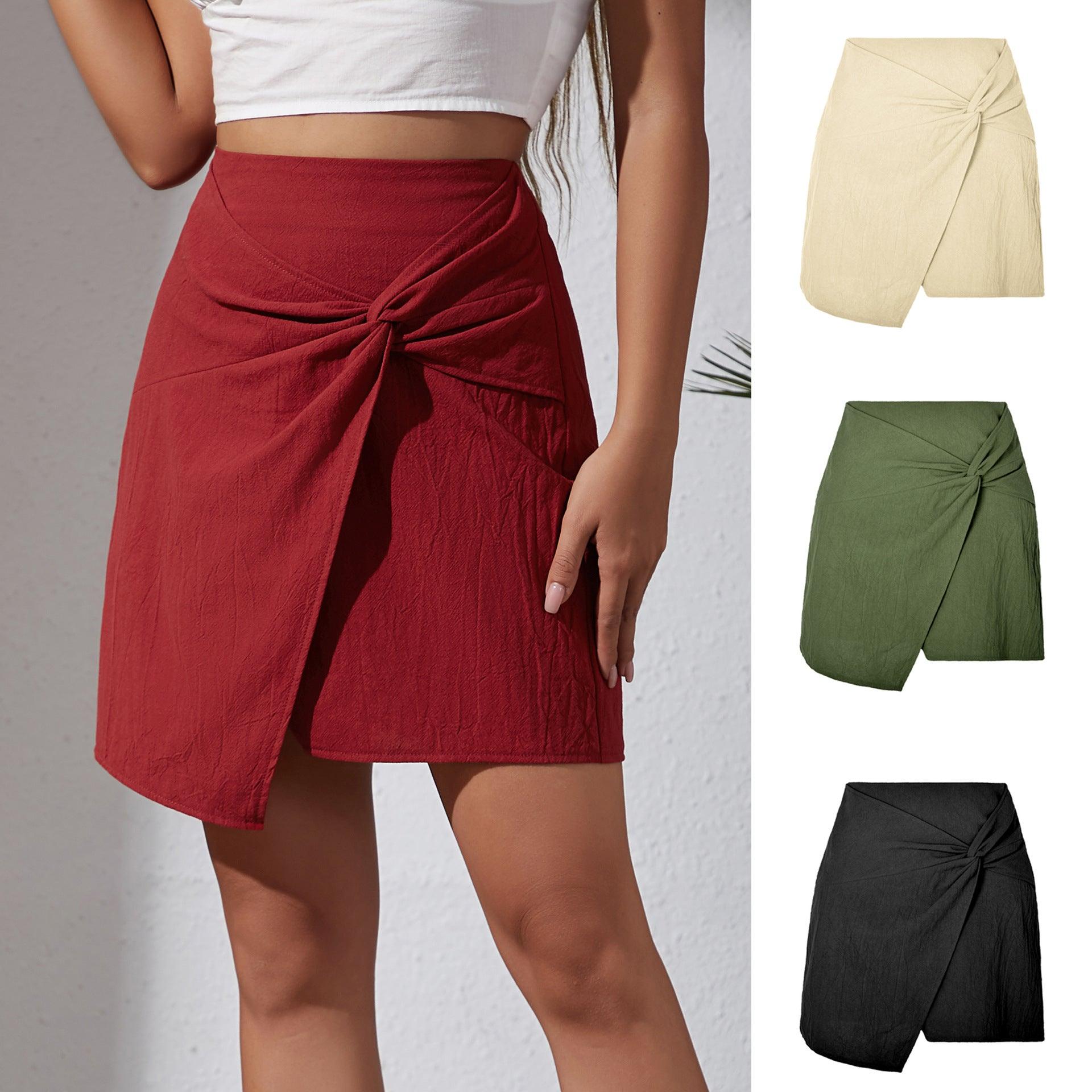 High-Waist Cotton-Linen Twisted Skirt for Women – Contemporary Short Style - Glinyt