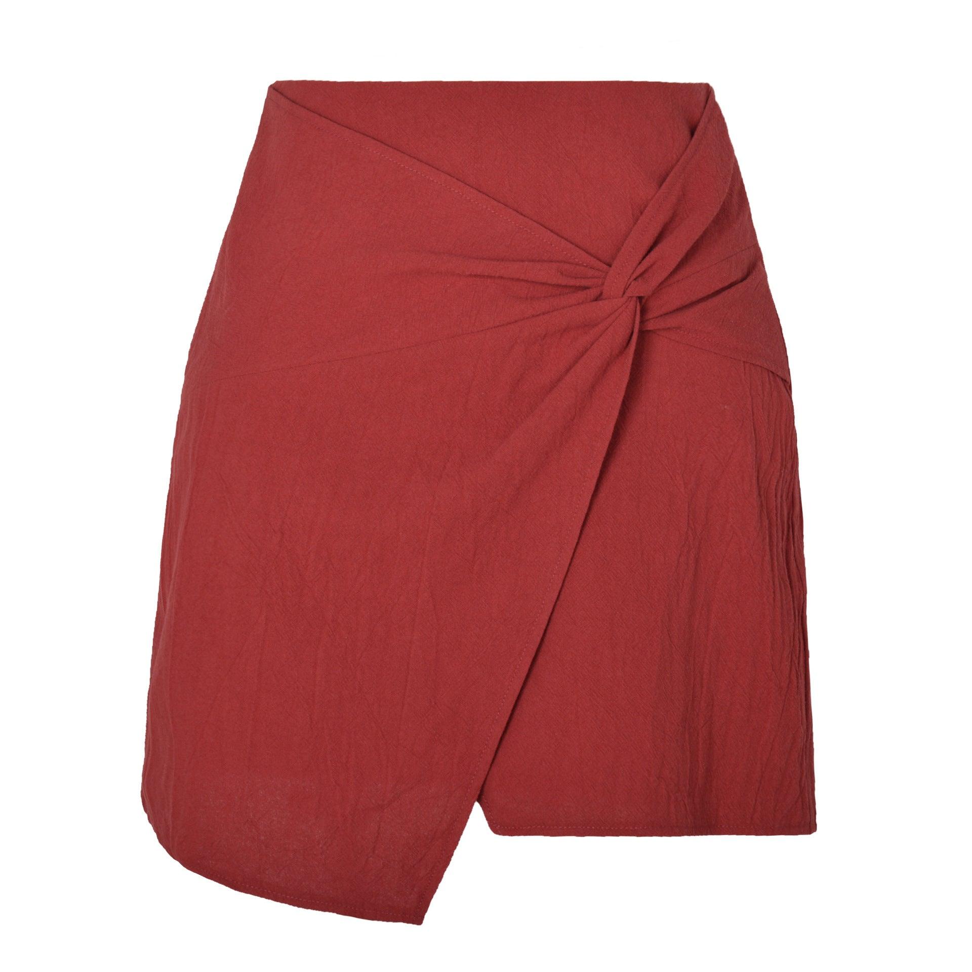 High-Waist Cotton-Linen Twisted Skirt for Women – Contemporary Short Style - Glinyt