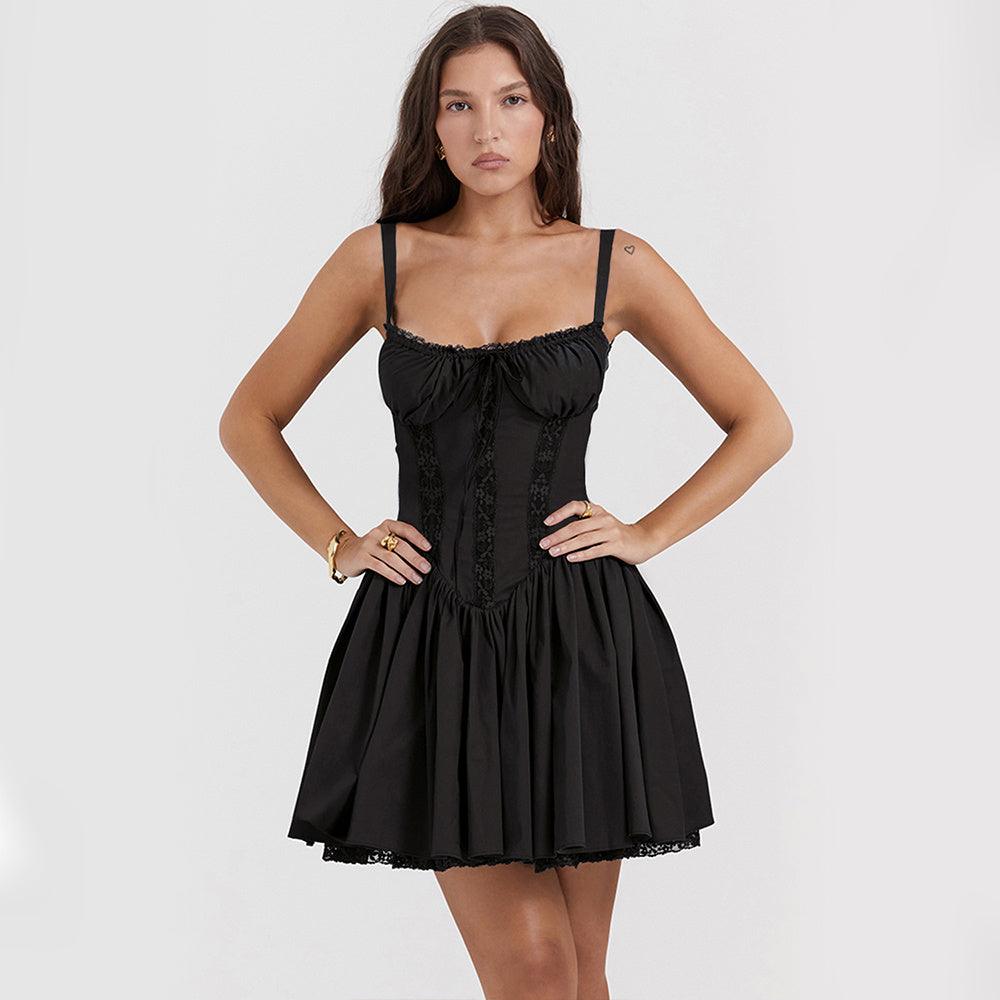 Lace Suspender Dress with Lace-Up Slim Waist - Glinyt