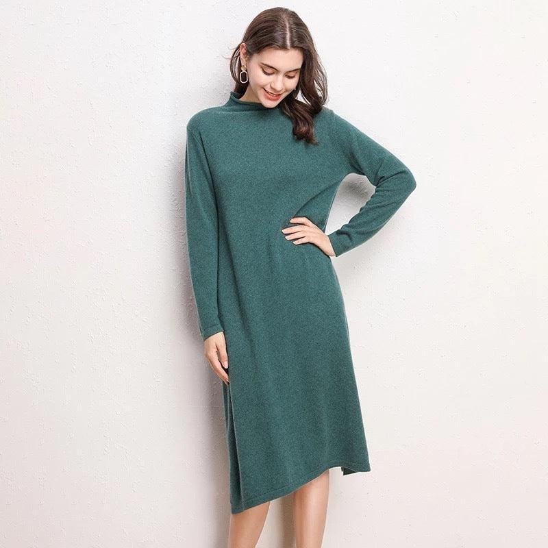 New Dress Ladies Pure Color Knitted Dress - Glinyt