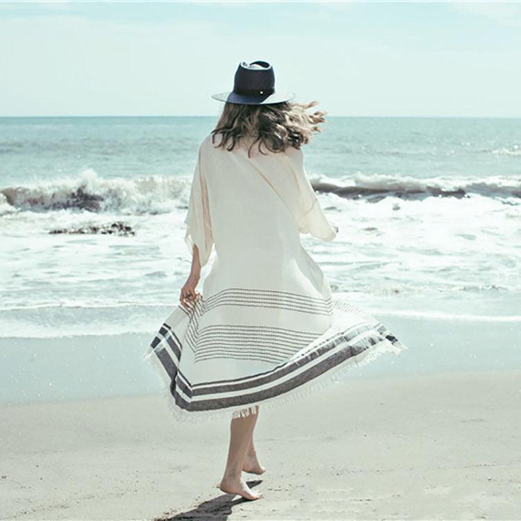 NNew Crochet Knitted White Beach Pareo Dress Long Tunic Pareos Woman Cover Ups Robe De To Cover Up Plage Coats - Glinyt