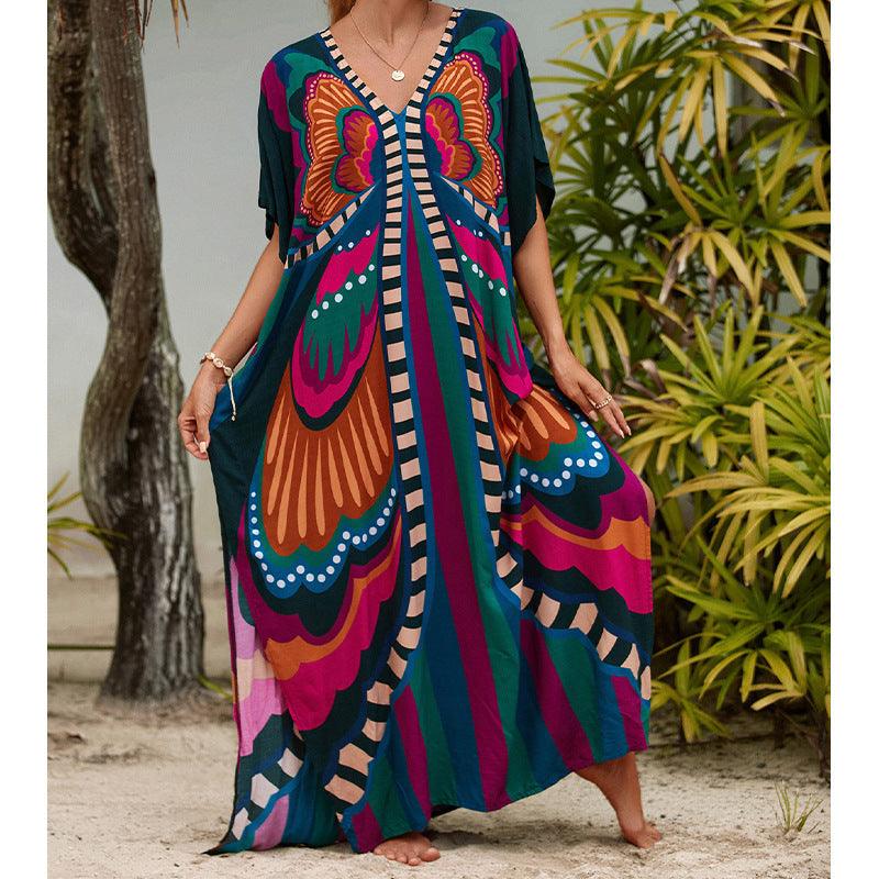 Printed Beach Vacation Dress - Glinyt