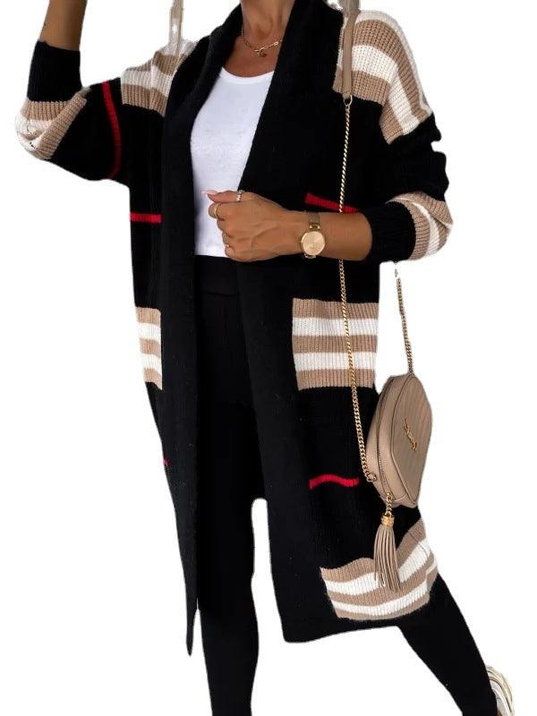 SIA - Striped Knit Sweater Coat - Glinyt