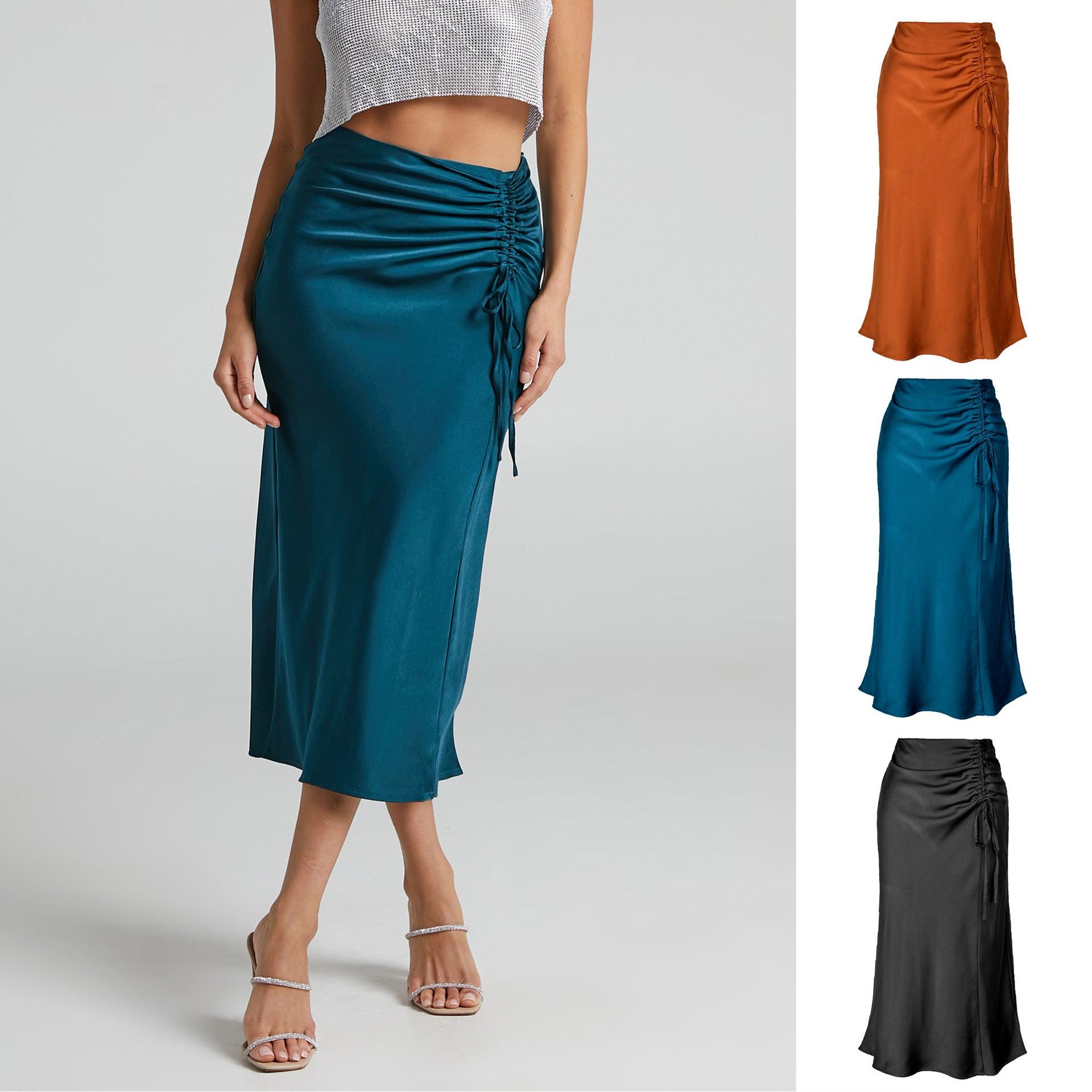 Sleek High-Waist Zippered Skirt – Slimming Design with Elegant Pleating - Glinyt