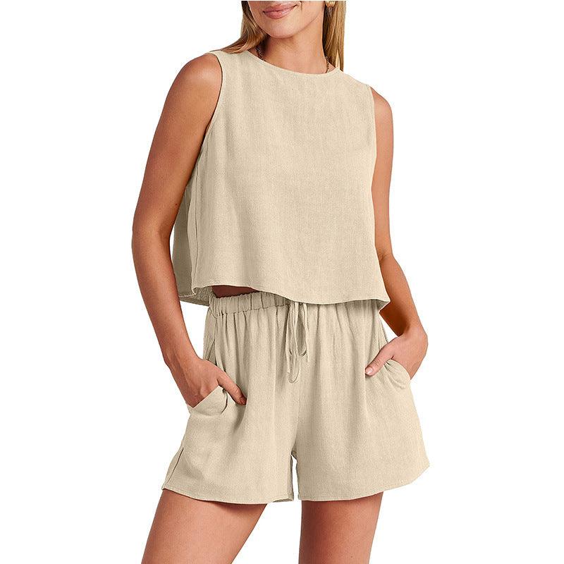 Sleeveless Top and Drawstring Shorts Summer Fashion Suit - Glinyt
