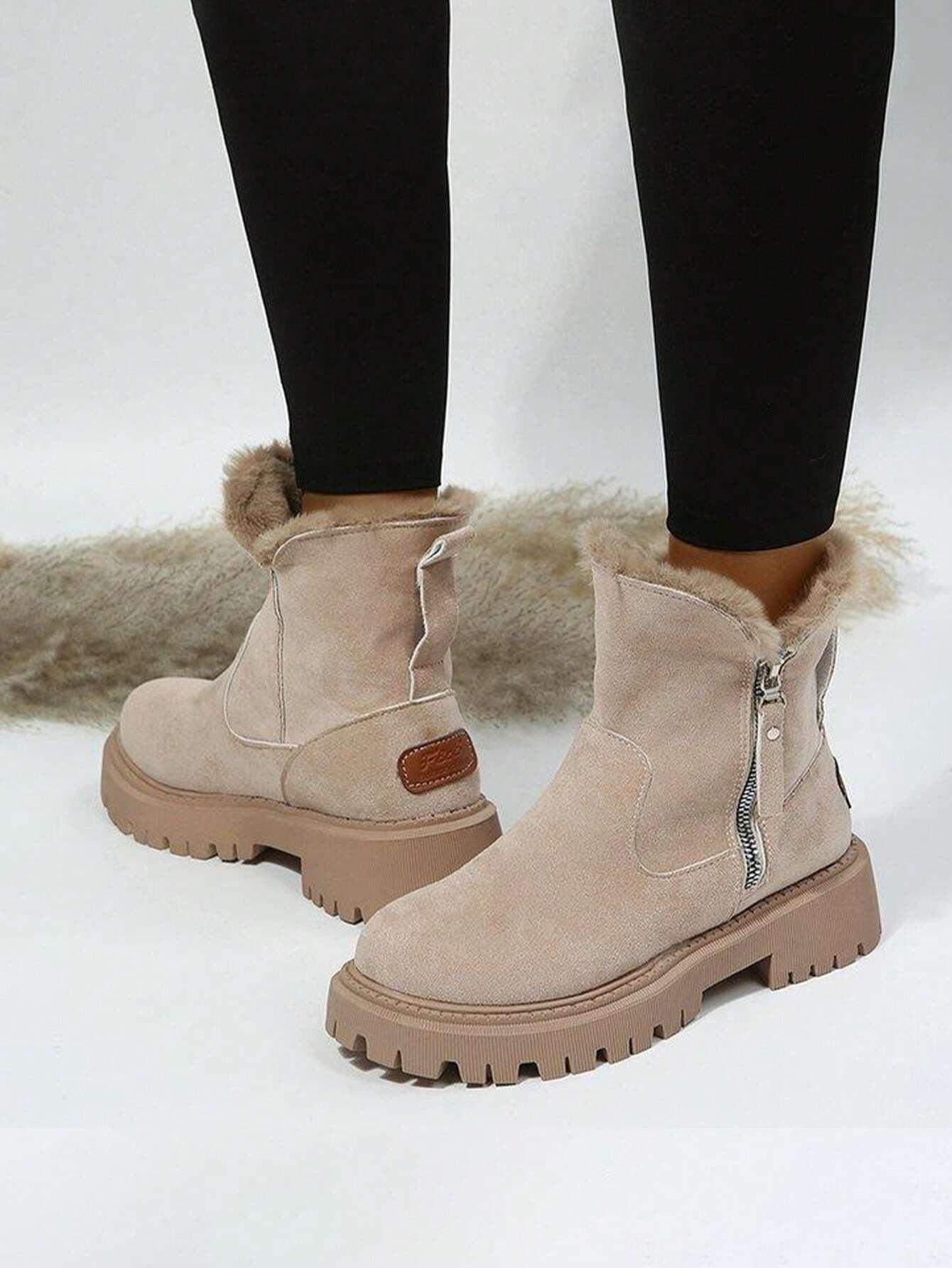 Snow Boots Fleece-lined Women's Shoes - Glinyt