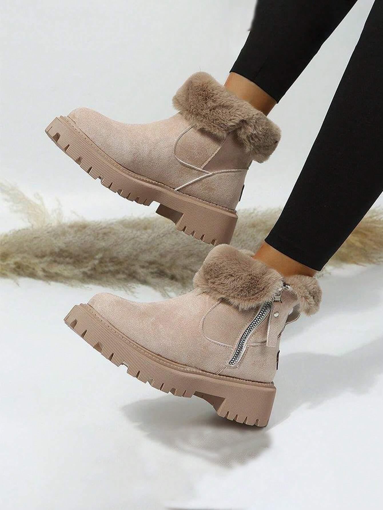 Snow Boots Fleece-lined Women's Shoes - Glinyt