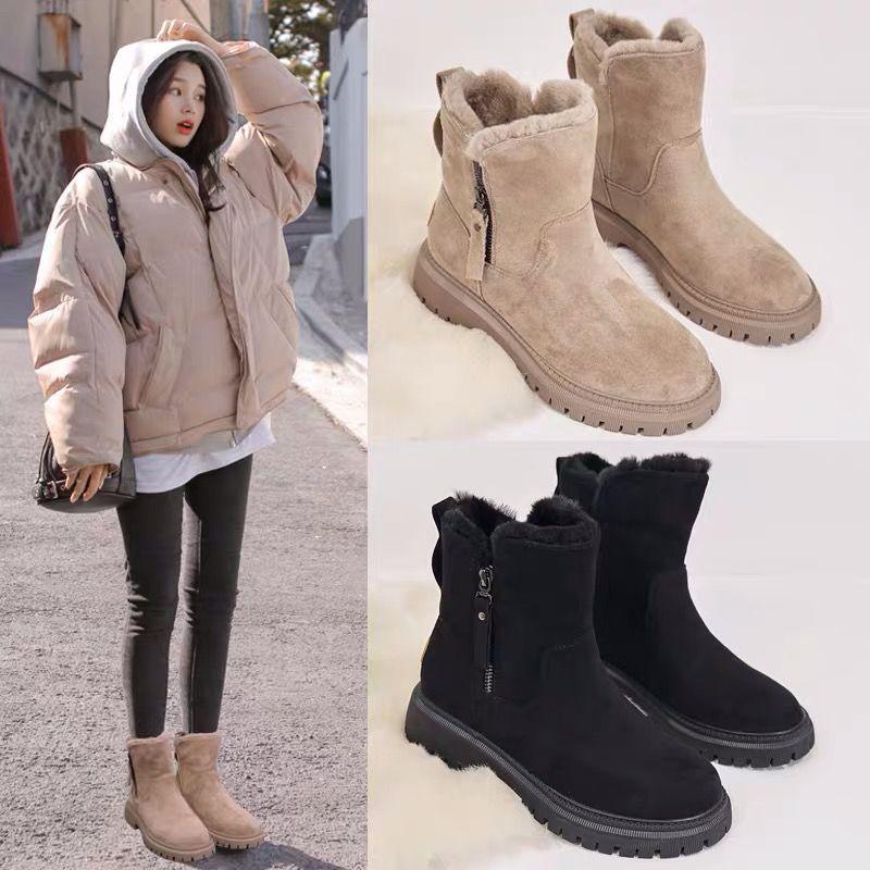 Snow Boots Fleece-lined Women's Shoes Snow Boots Thick Cotton Shoes - Glinyt