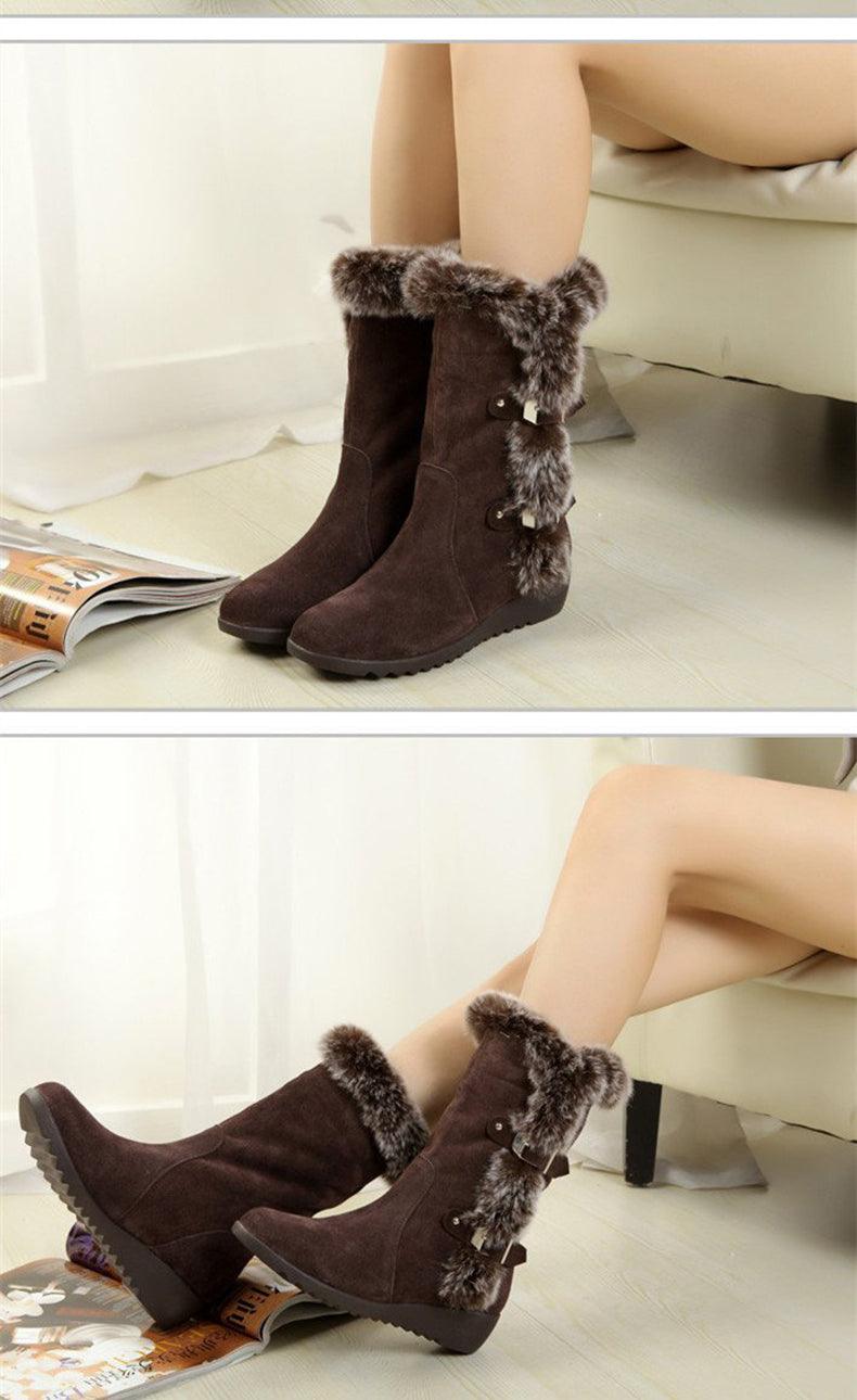 Snow Boots Mid-calf Faux Fur Plush Winter Women Boots - Glinyt