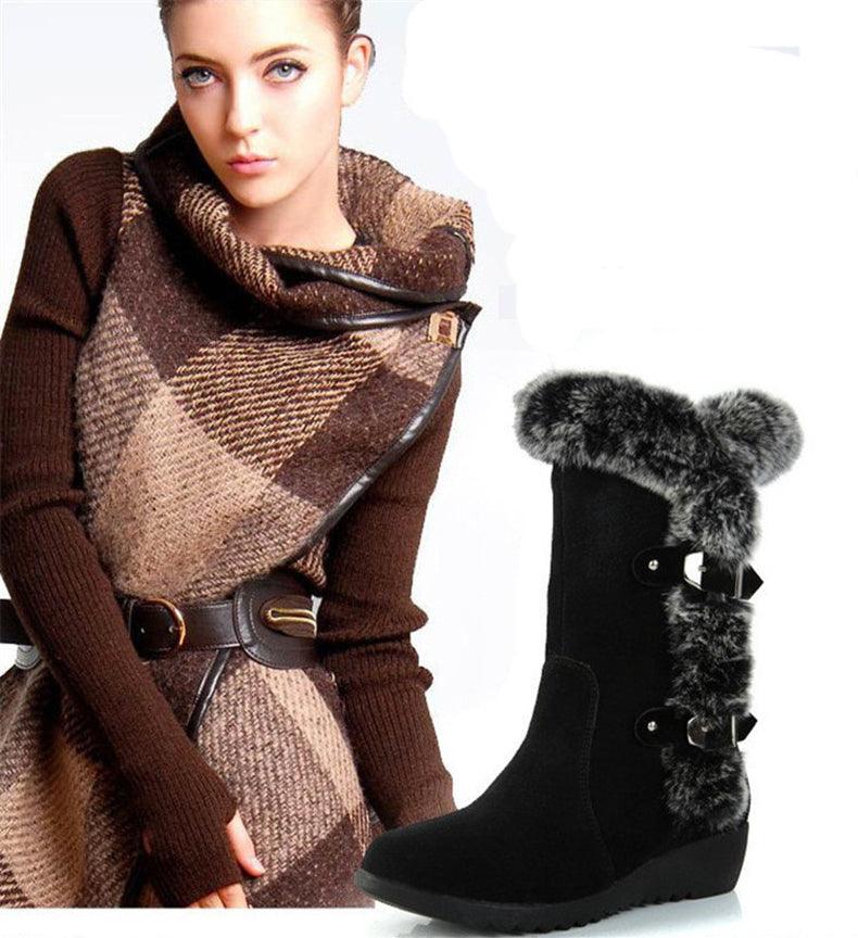 Snow Boots Mid-calf Faux Fur Plush Winter Women Boots - Glinyt