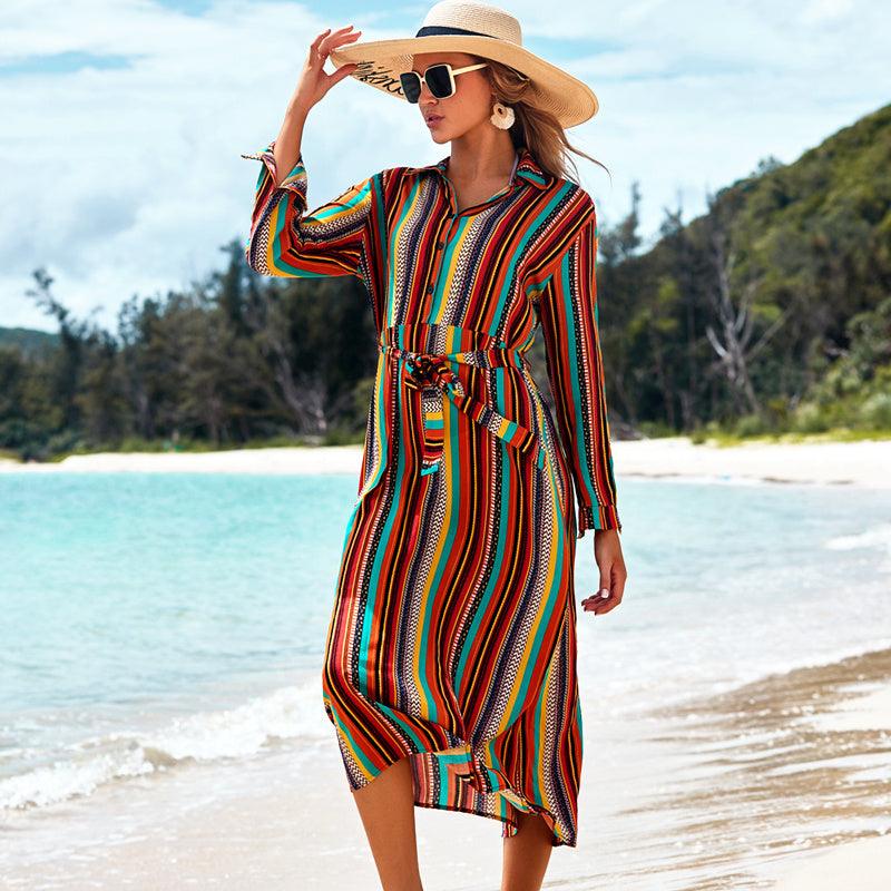 Striped Sun Protection Beach Skirt - Glinyt