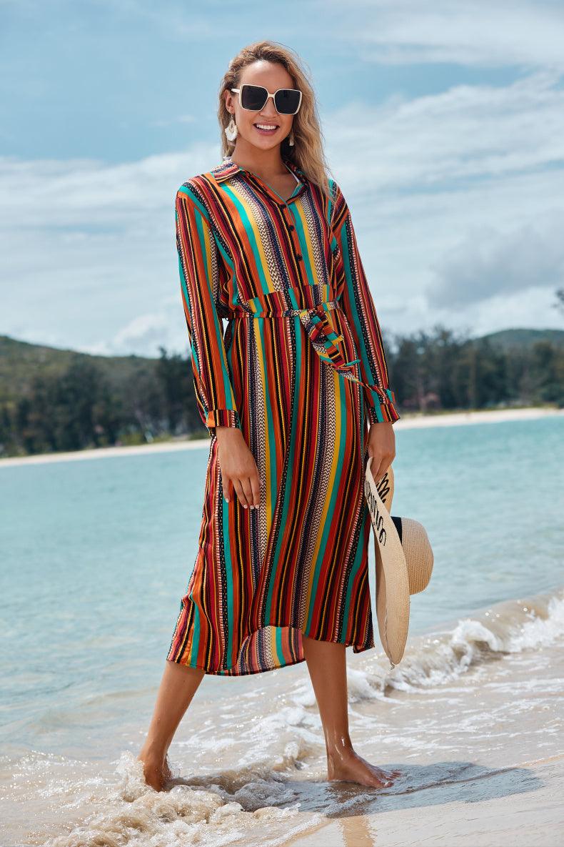 Striped Sun Protection Beach Skirt - Glinyt
