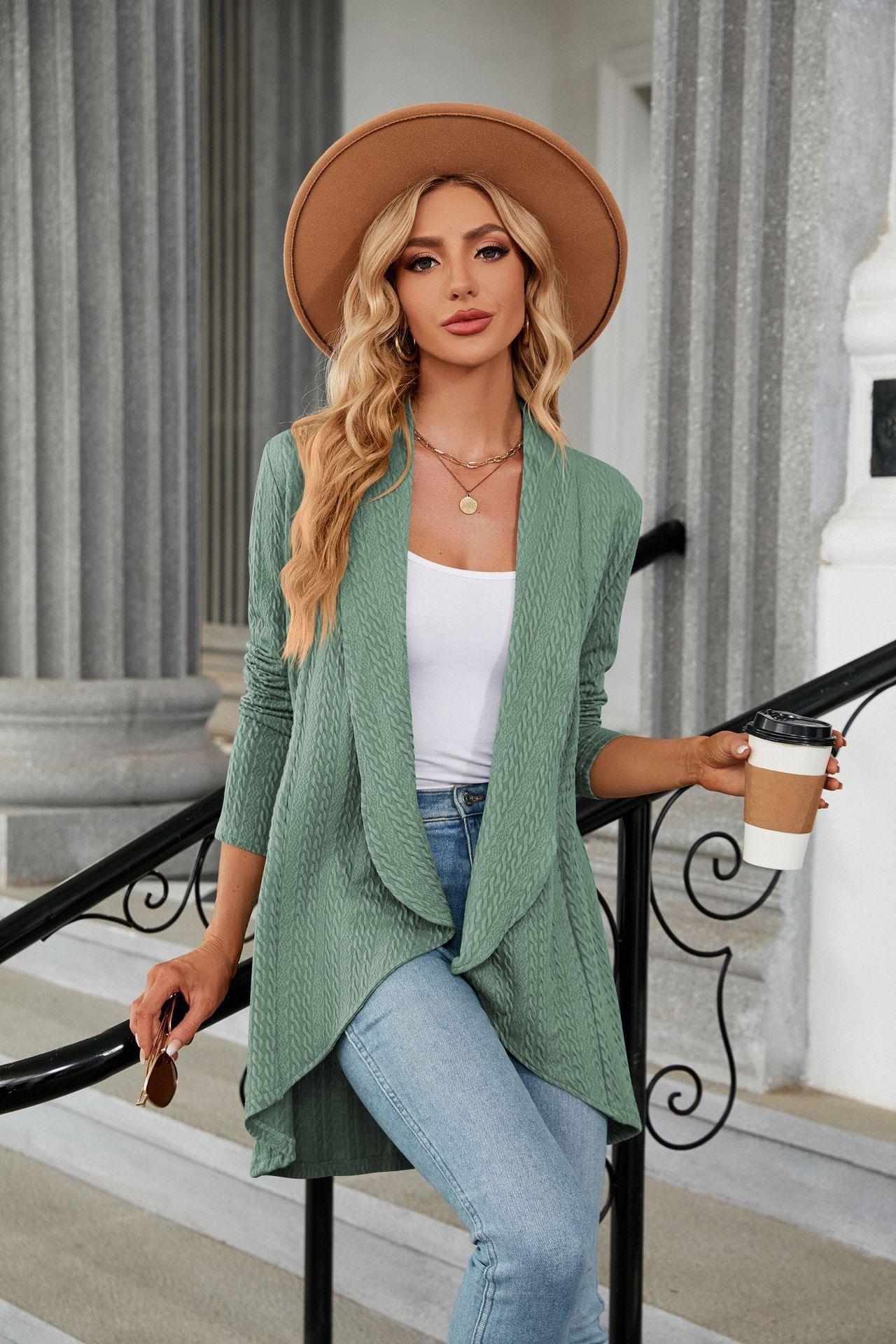 Women's Casual Lightweight Open Front Cardigans Soft Draped Long Sleeve - Glinyt