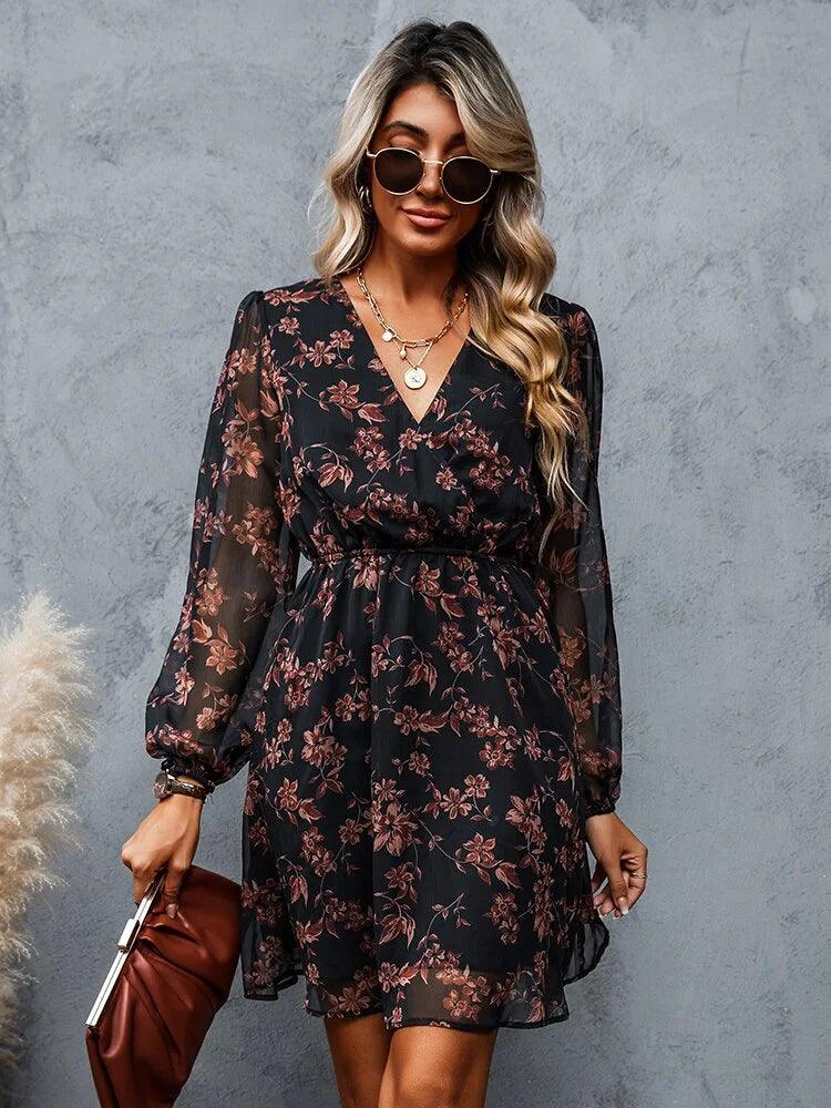 Women's Elegant Chiffon Printed Spring Dress - Glinyt